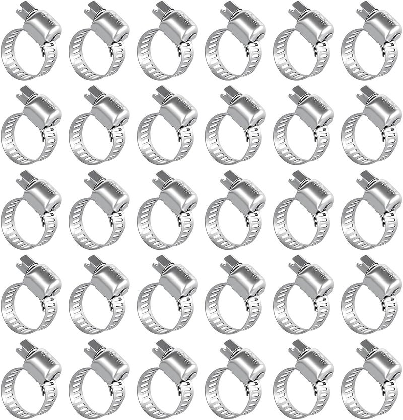 imsiboc 30PCS 304 Stainless Steel Hose Clamp Assortment Kit, 3/8'' - 5/8'' (10-16mm) Adjustable Worm Gear Fuel Line Clamp for Plumbing, Automotive And Mechanical Applications - Image 1
